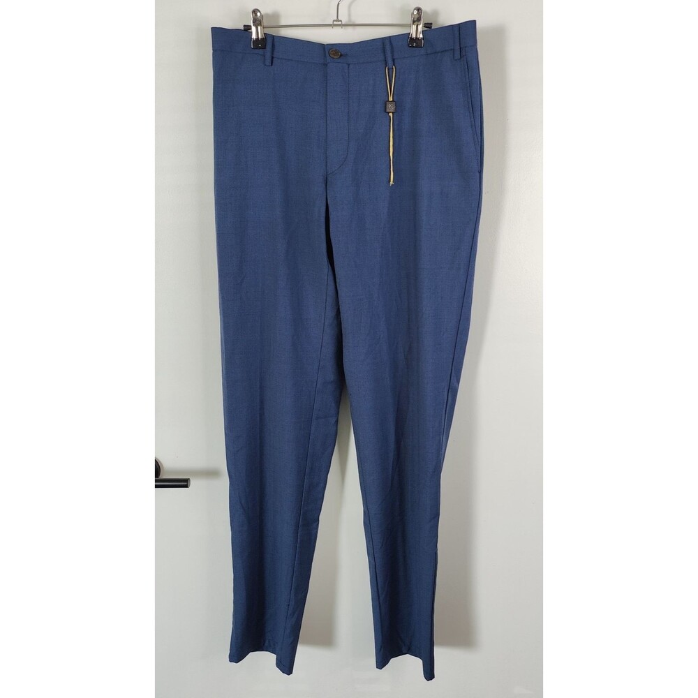 Canali Mens 35x33 Regular Fit 100% Wool Tessuto Blue Pleated Pants (Read Desc)
